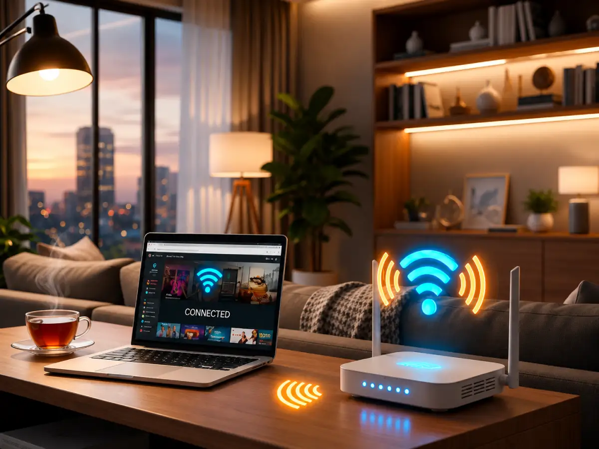Home WiFi setup in Dubai with router and mesh network for reliable coverage